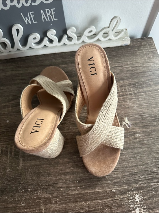 Vici Shoes - VICI Beige Braided Wedge Slide Sandals